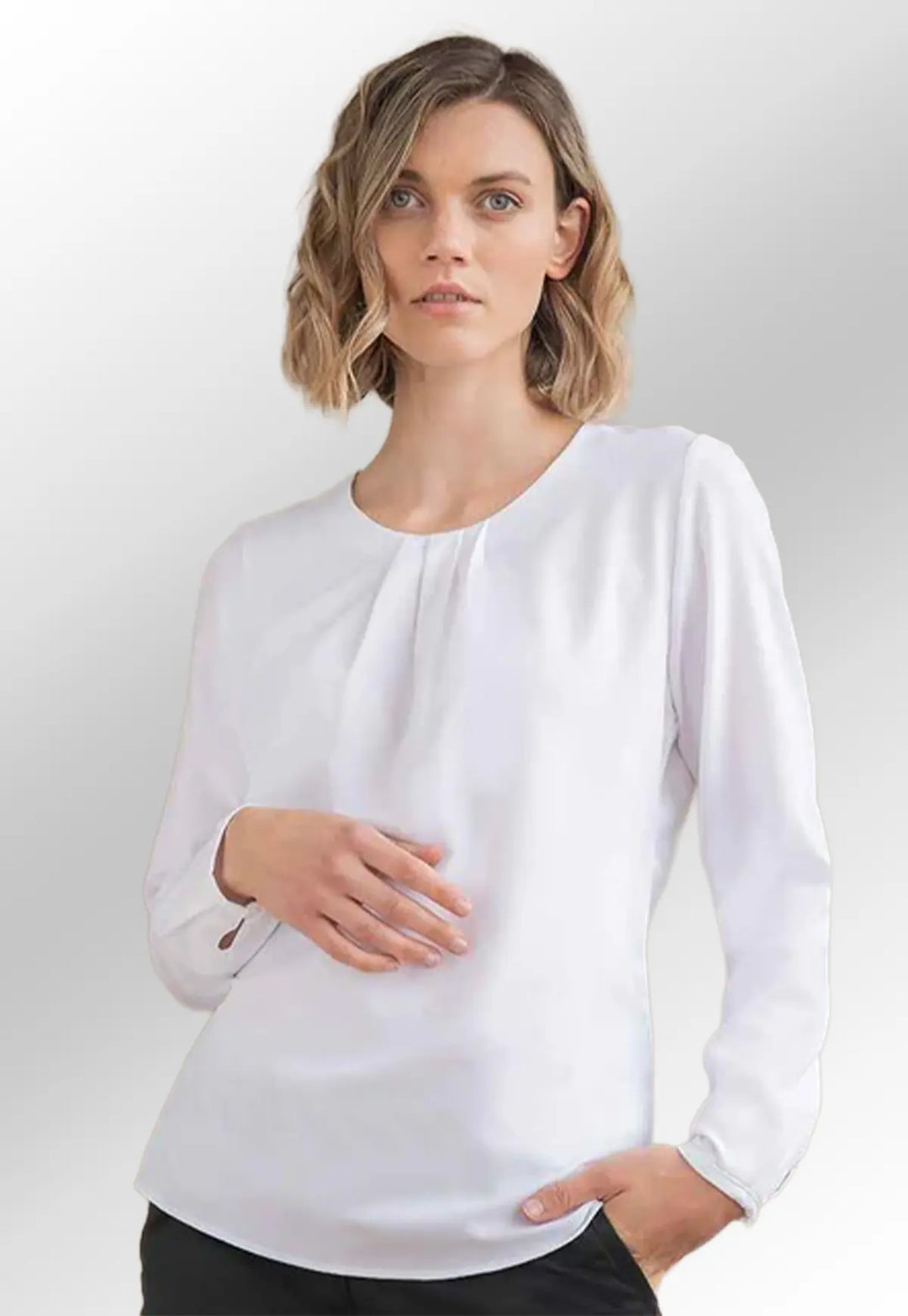 Women's Pleat Front Long Sleeve Blouse - The Work Uniform Company