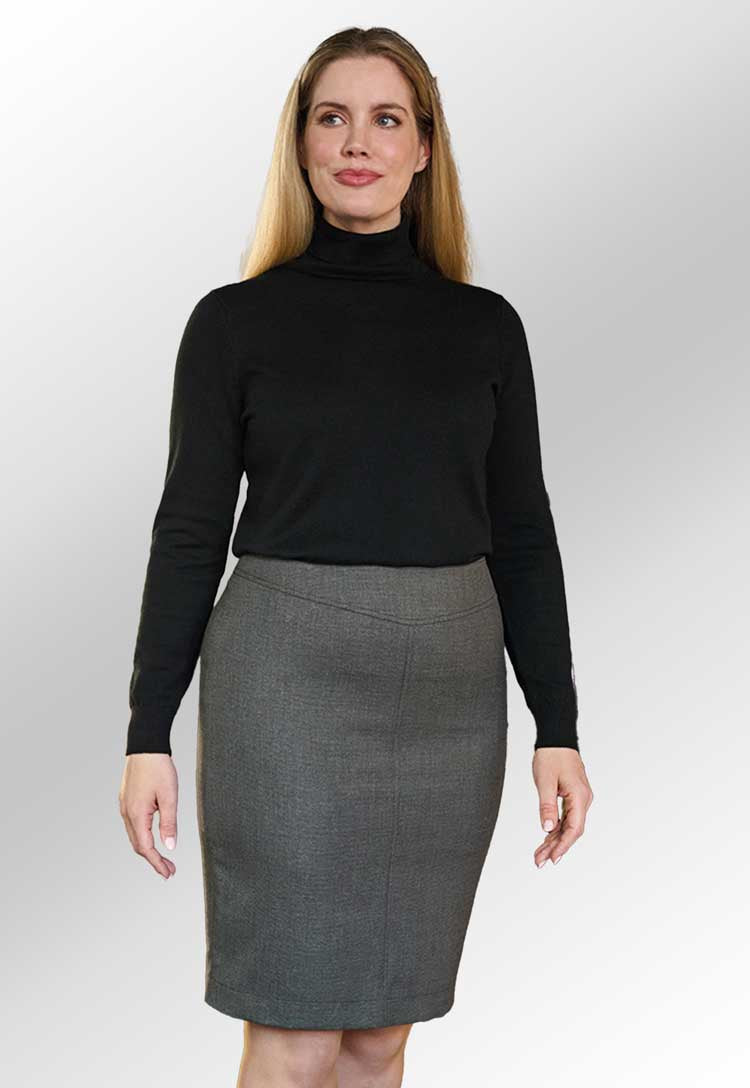Model wearing Harriet Straight Skirt in grey