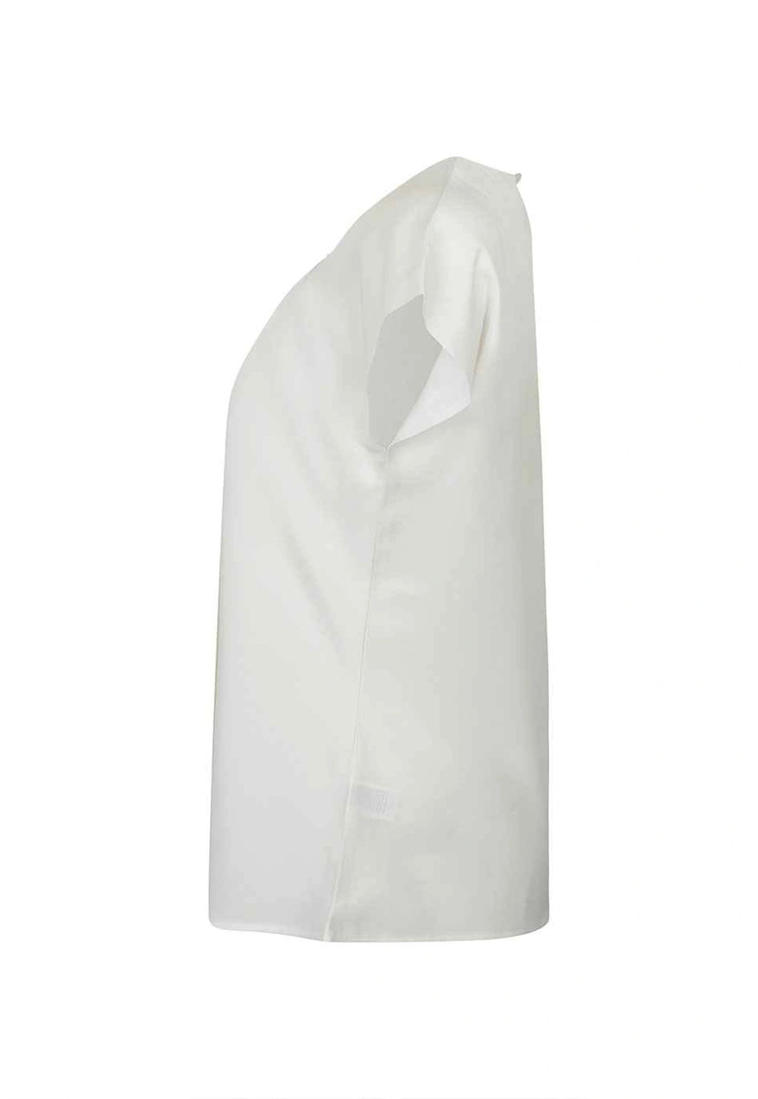 Side view of the Women's Pleat Front Short Sleeve Blouse in White.