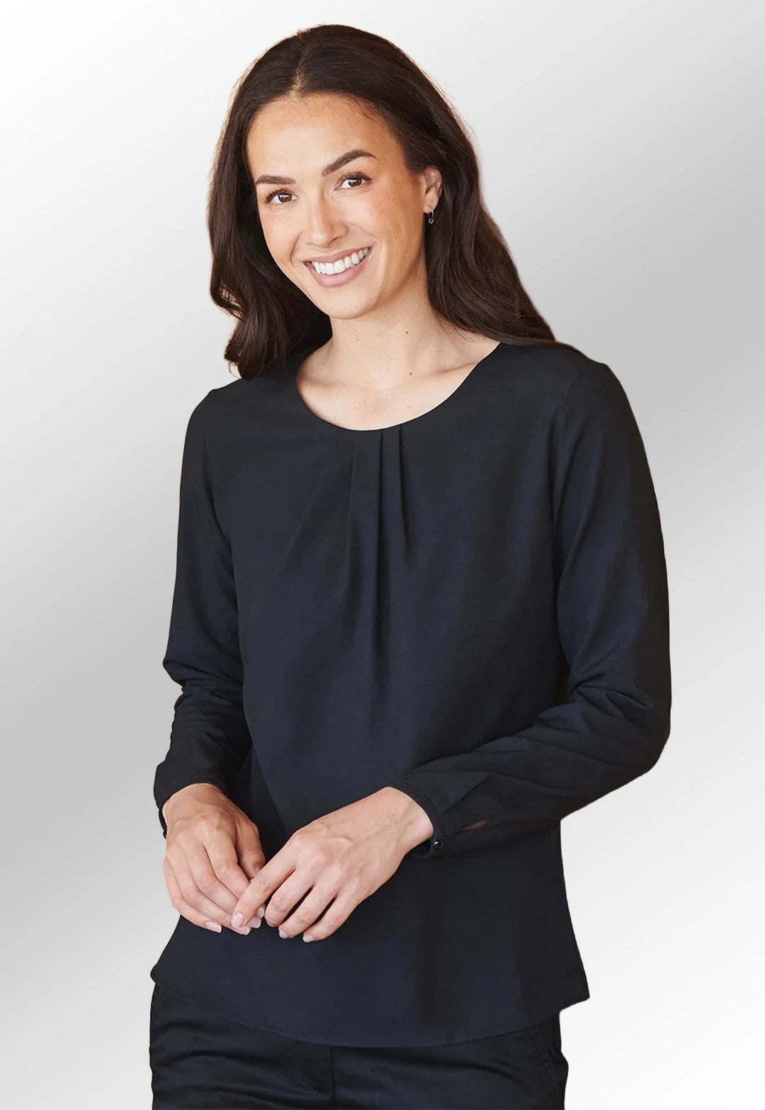 Women's Pleat Front Long Sleeve Blouse - The Work Uniform Company
