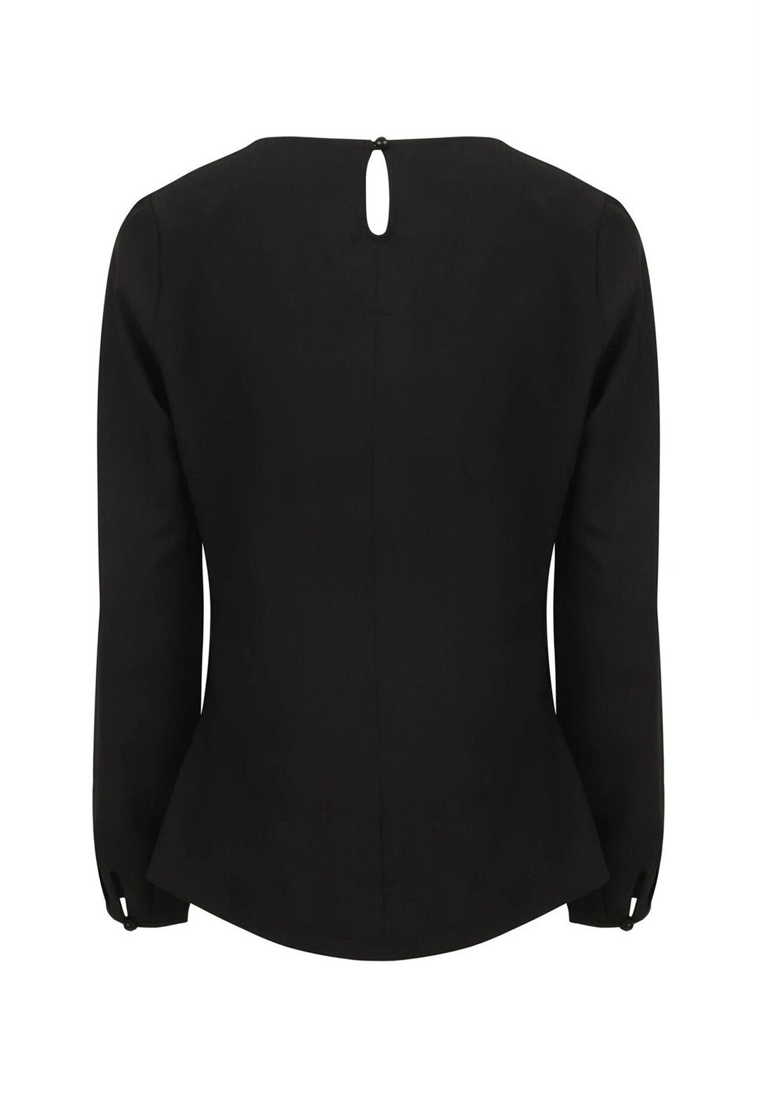 Rear view of the Henbury HB598 Women's Pleat Front Long Sleeve Blouse in Black.