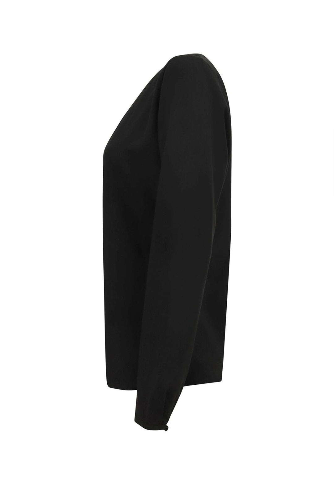Side view of the Henbury HB598 Women's Pleat Front Long Sleeve Blouse in Black.