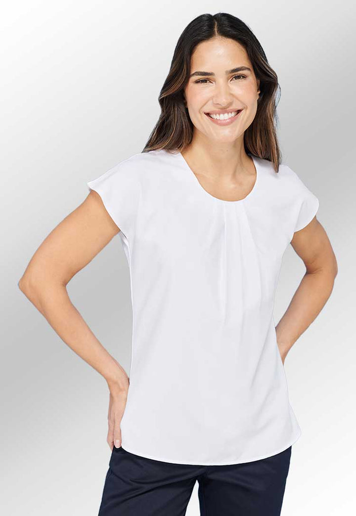 Women's Pleat Front Short Sleeve Blouse HB597