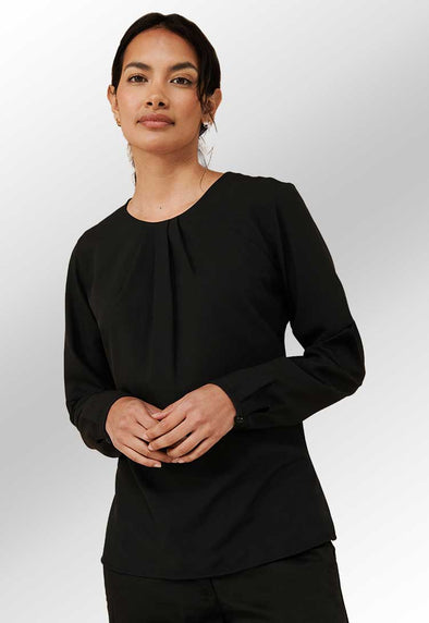 Women's Pleat Front Long Sleeve Blouse HB598