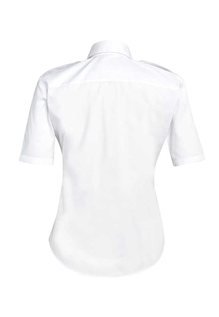 Back View of Hestia Ladies Short Sleeve Pilot Shirt 2395 in White