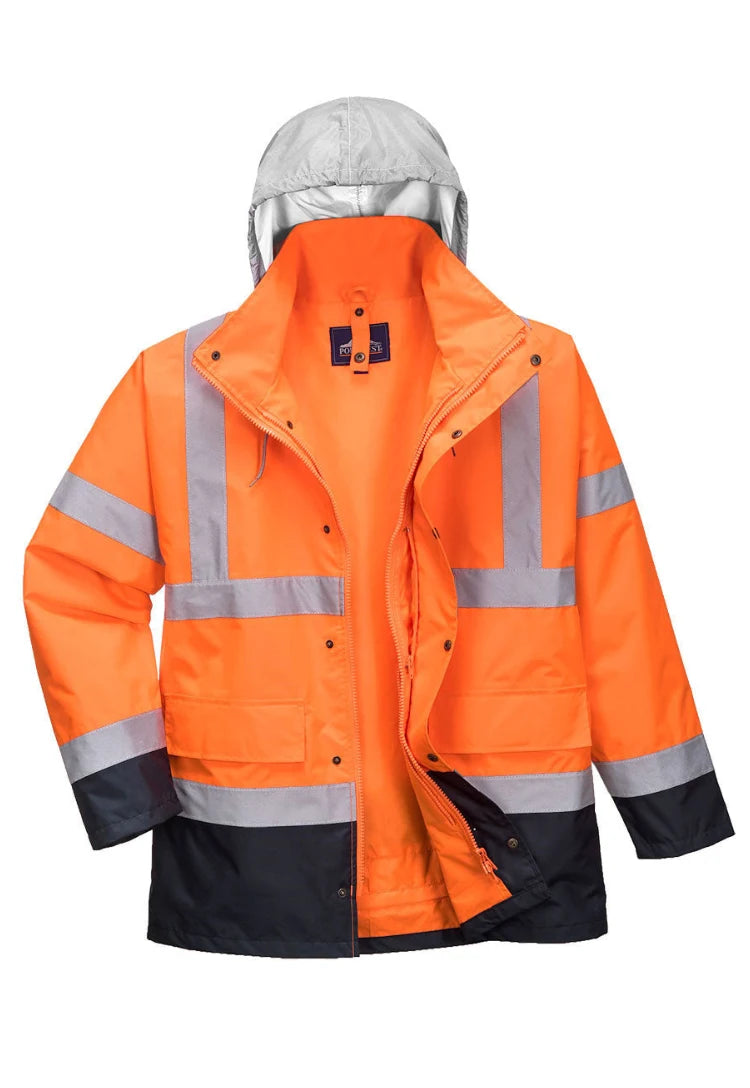 Hi Vis 4 in 1 Traffic Jacket Contrast S471 in Orange/Navy