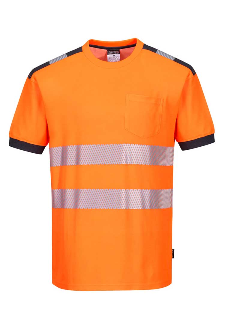 PW3 Hi-Vis Cotton Comfort T-Shirt S/S T181 in Orange/Grey