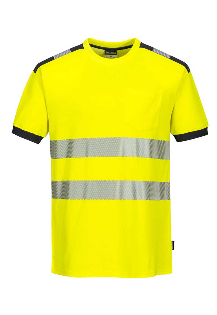 PW3 Hi-Vis Cotton Comfort T-Shirt S/S T181 in Yellow/Grey