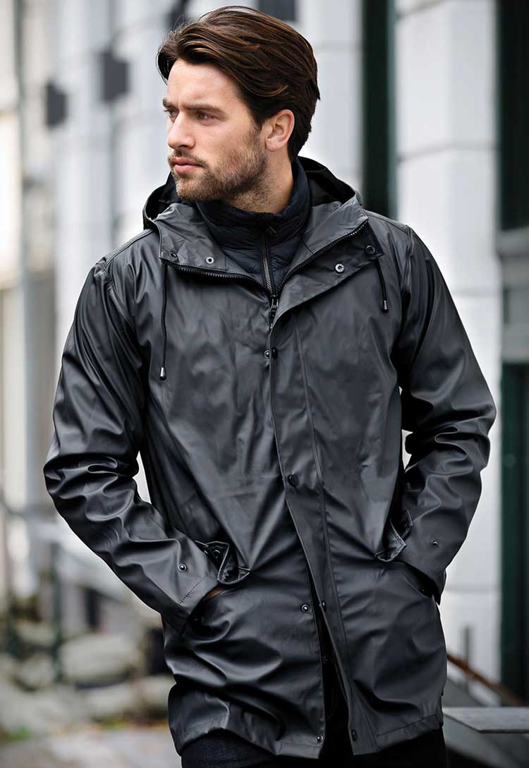 Model Wearing Huntington Fashionable Raincoat NB61M in Charcoal