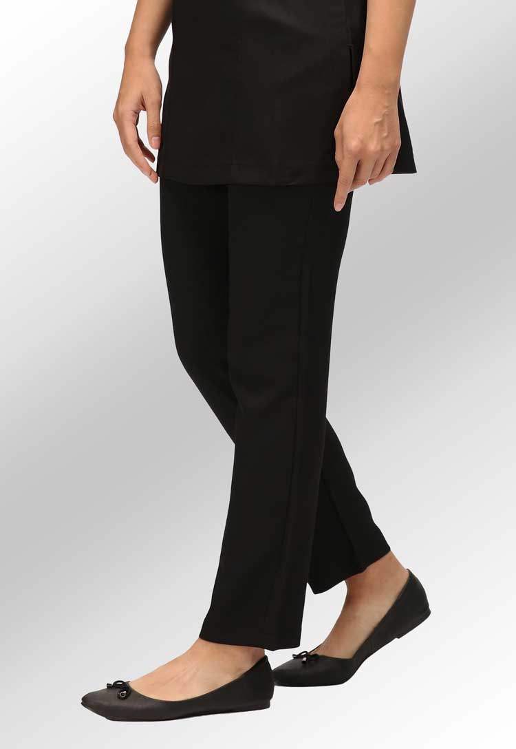 Model Wearing Ila Slim Leg Salon Trousers in Black