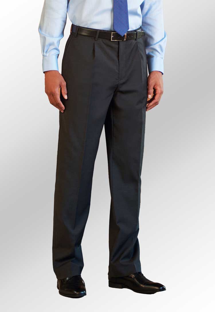 Model Wearing Imola Men's Single Pleat Trousers 8314 in Charcoal