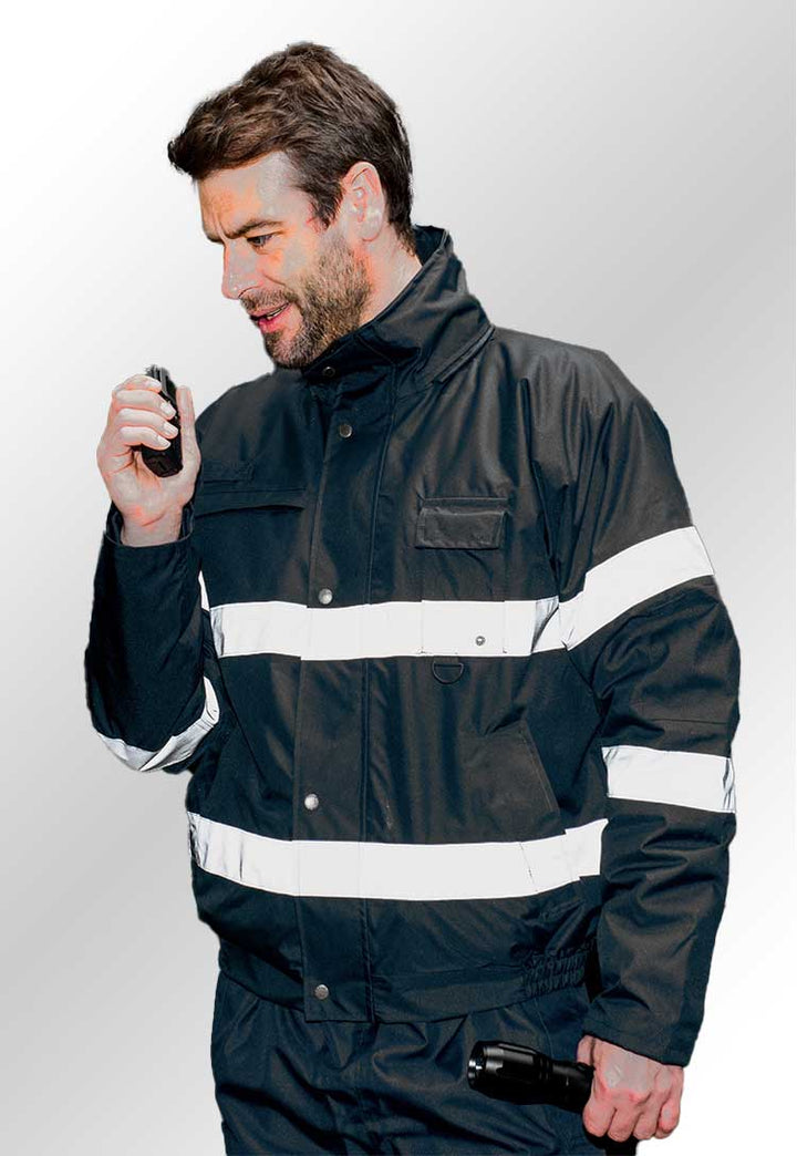 Model Wearing Iona Reflective 3 In 1 Bomber Jacket S435 in Black