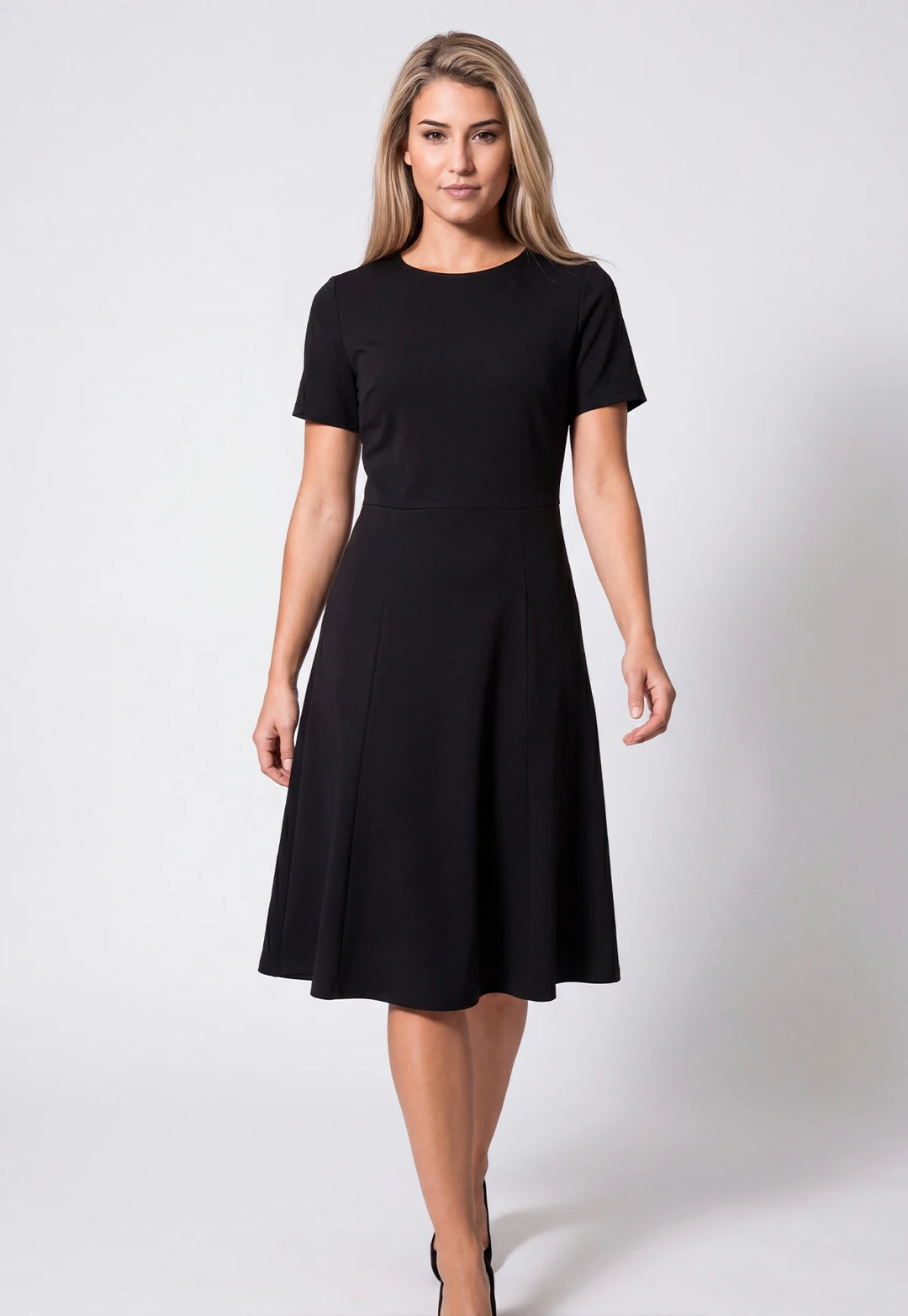 Black Jersey Stretch Skater Funeral Dress - The Work Uniform Company