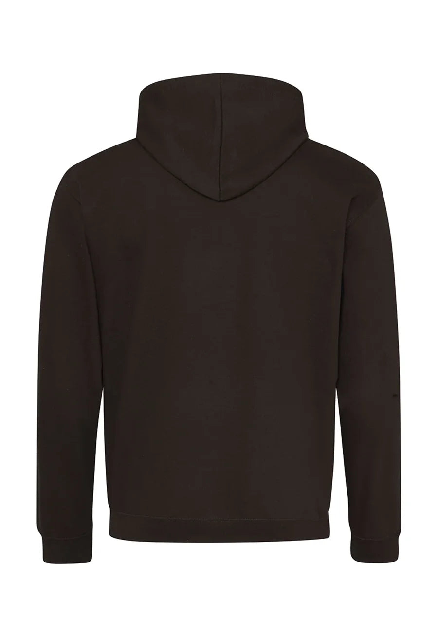 Rear view of the Unisex Black & Orange Varsity Hoodie JH003.