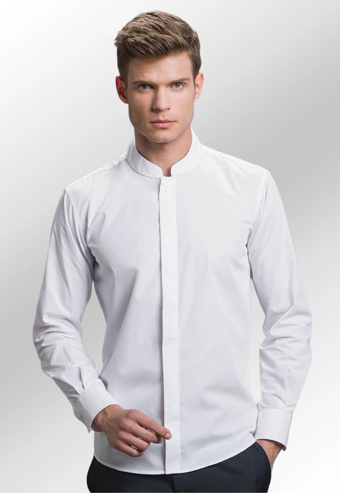 Men's Long Sleeve Mandarin Collar Shirt - The Work Uniform Company