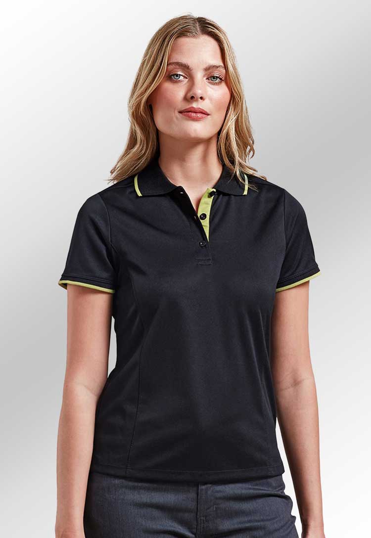 Model wearing Women's Contrast Coolchecker® Polo PR619