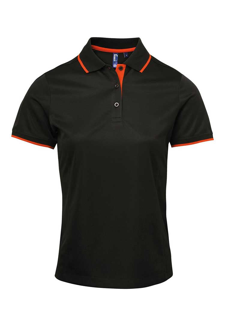 Women's Contrast Coolchecker® Polo PR619 Black/Orange