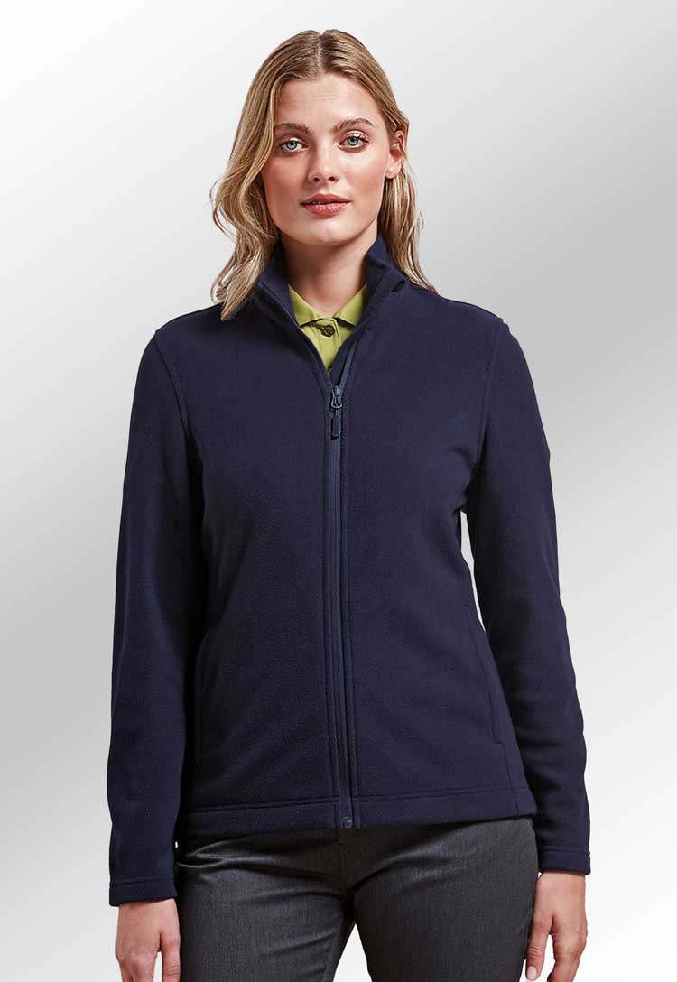 Model wearing Women’s ‘Recyclight’ Full-zip Microfleece PR832 in navy