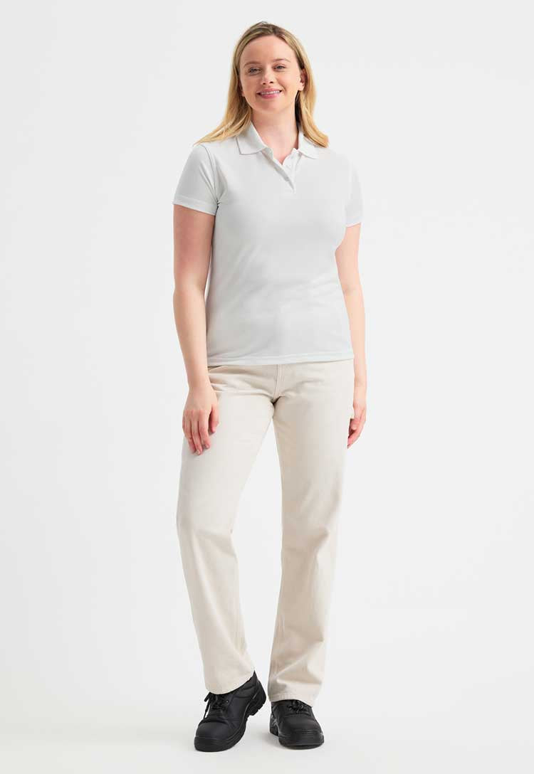 full length model wearing Ladies Super Cool Workwear Polo Shirt 