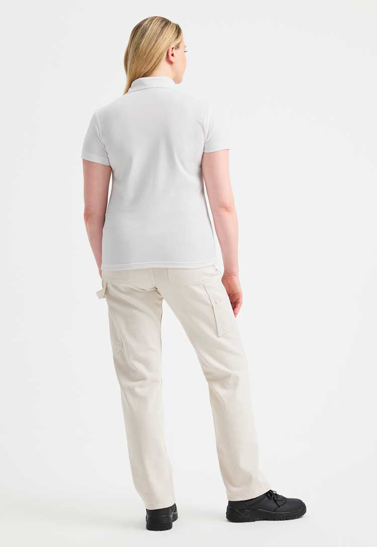 full length back view of close up of model wearing Ladies Super Cool Workwear Polo Shirt 