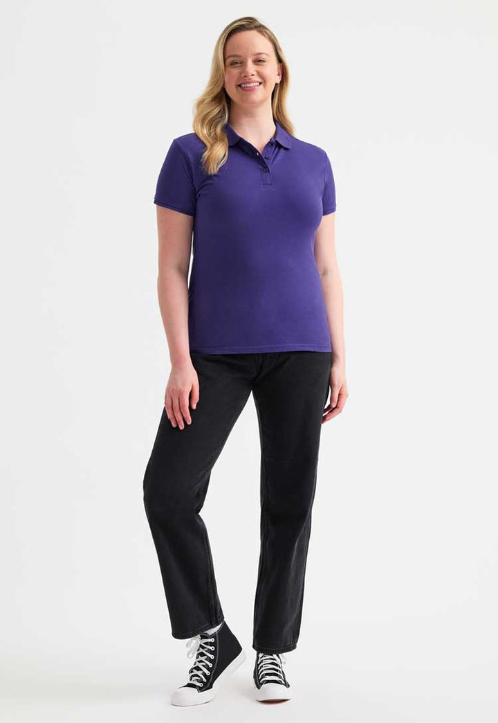 full length model wearing Ladies Ultra Cotton Polo Shirt  in purple