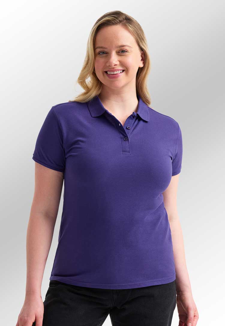 model wearing Ladies Ultra Cotton Polo Shirt  in purple