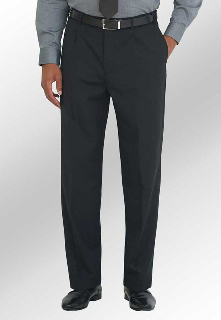 Model Wearing Langham Men's Single Pleat Trousers 8525 in Charcoal