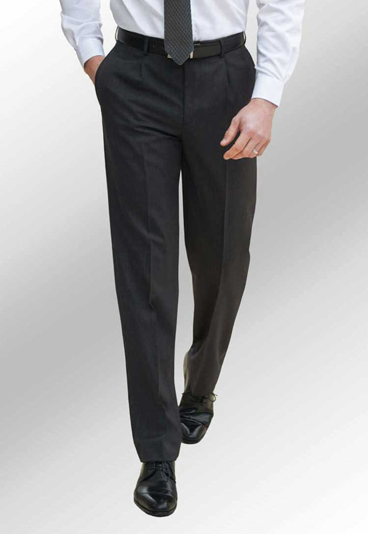 Model Wearing Langham Men's Single Pleat Trousers 8525 in Black