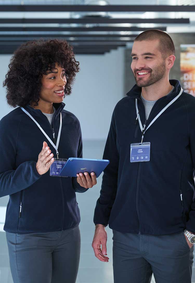 Models wearing Lee Core Fleece Jacket and Clare Core Fleece Jacket in Navy