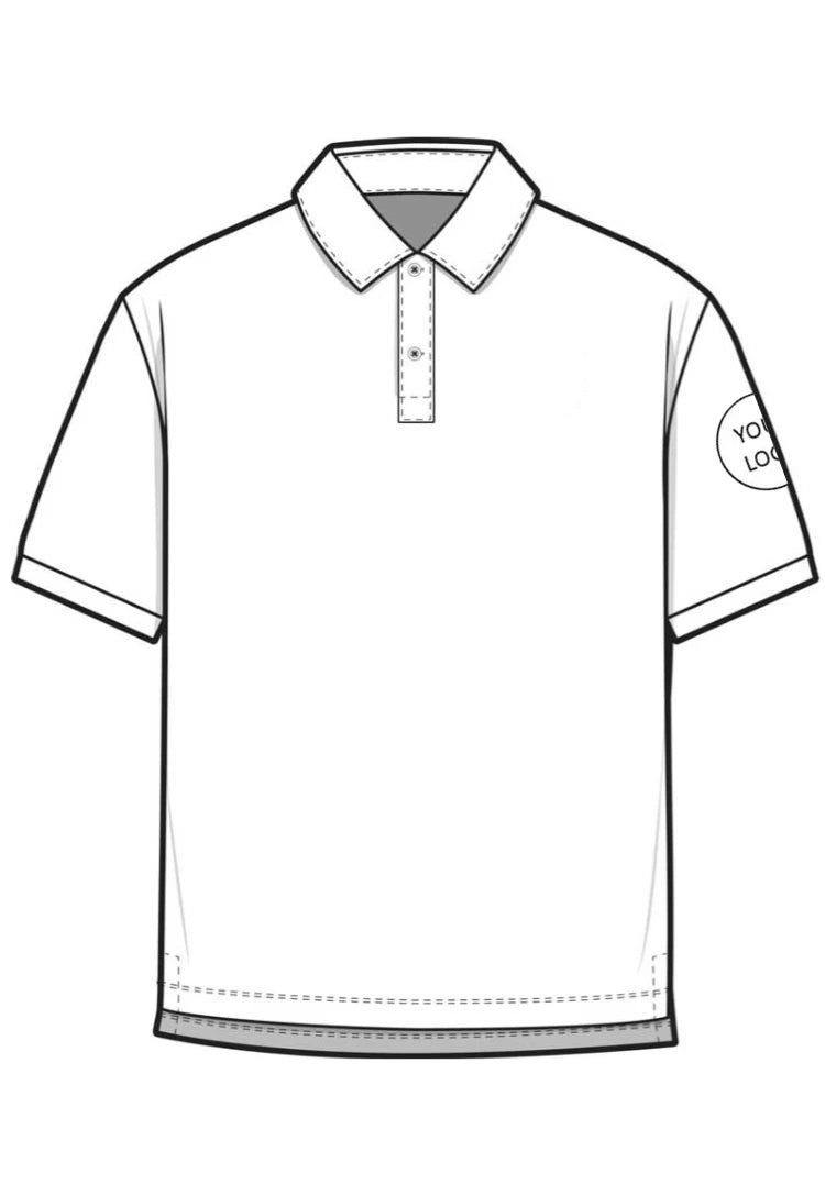 An illustration of a polo shirt with 'your logo' written on the left sleeve.