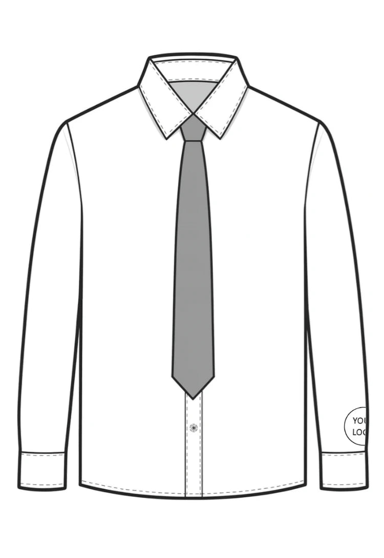 Illustration of business shirt with a logo placeholder above the left cuff as worn