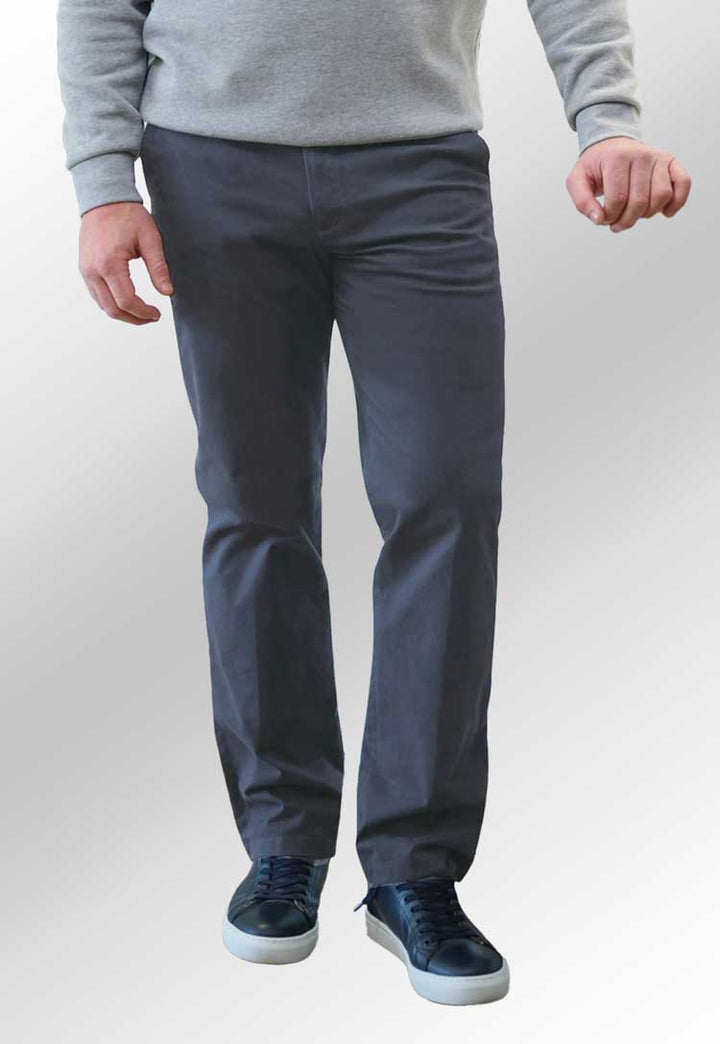 Model wearing Leo classic fit chinos in airforce