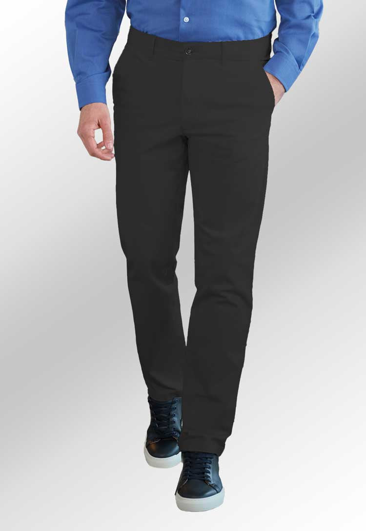 model wearing Leo Slim Fit Chinos in black