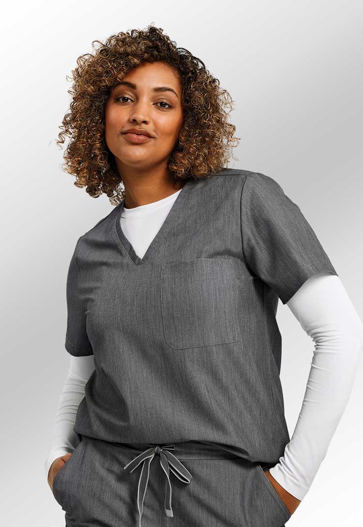 Model wearing 'Limitless' Women’s Onna - Stretch Tunic NN300 in grey