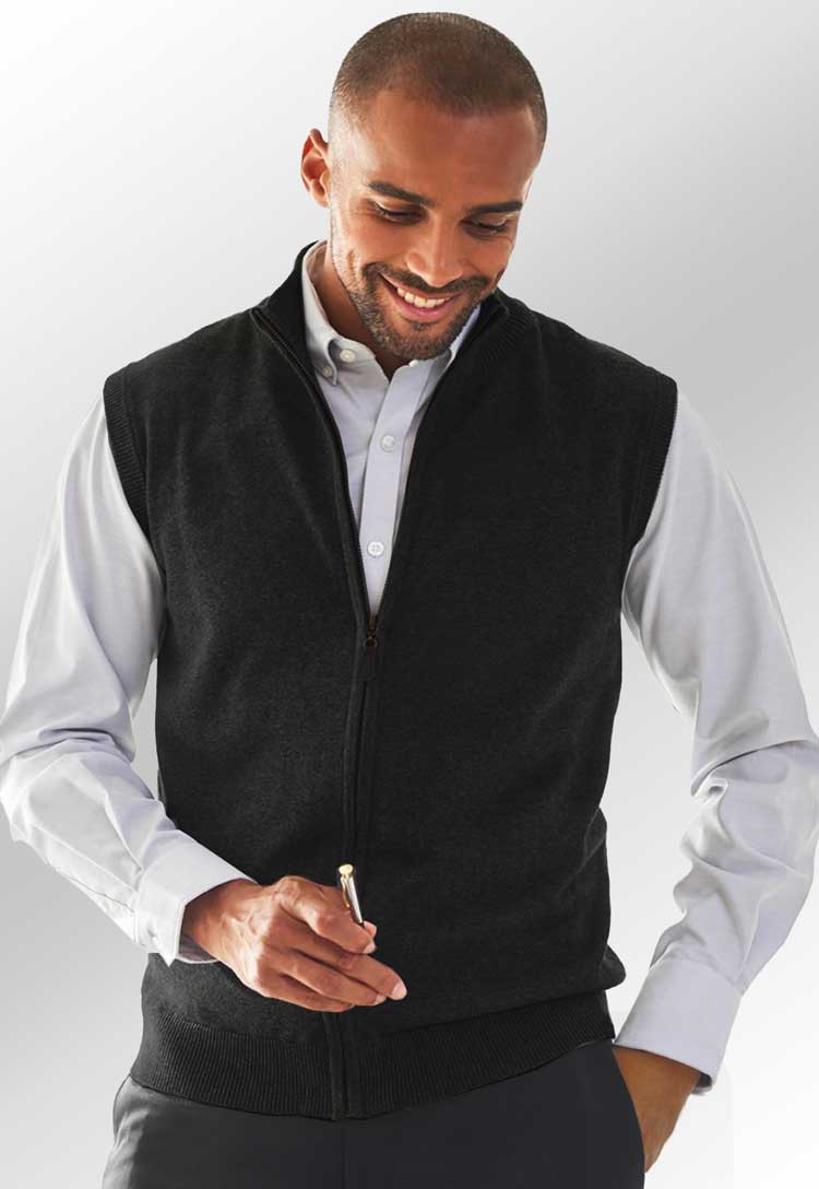 Model Wearing Lincoln Knitted Zip Gilet 4372 in Black