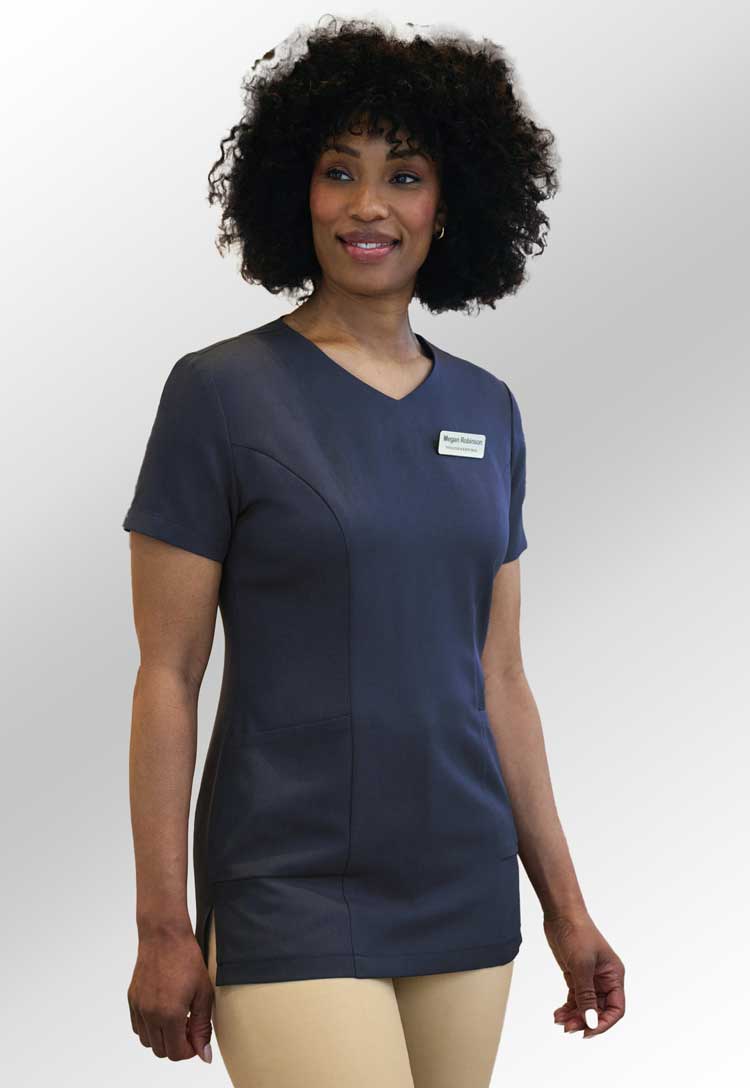 model wearing Lockhart V Neck Tunic 2402 in denim