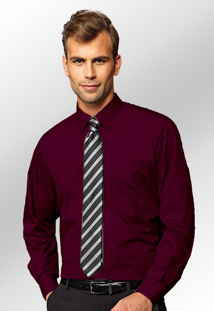 Model wearing Men's Vibrant Long Sleeve Poplin Shirt PR200