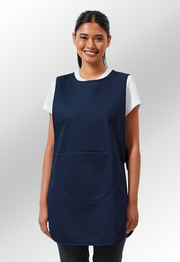 Model Wearing Long Length Pocket Tabard PR172 in Navy