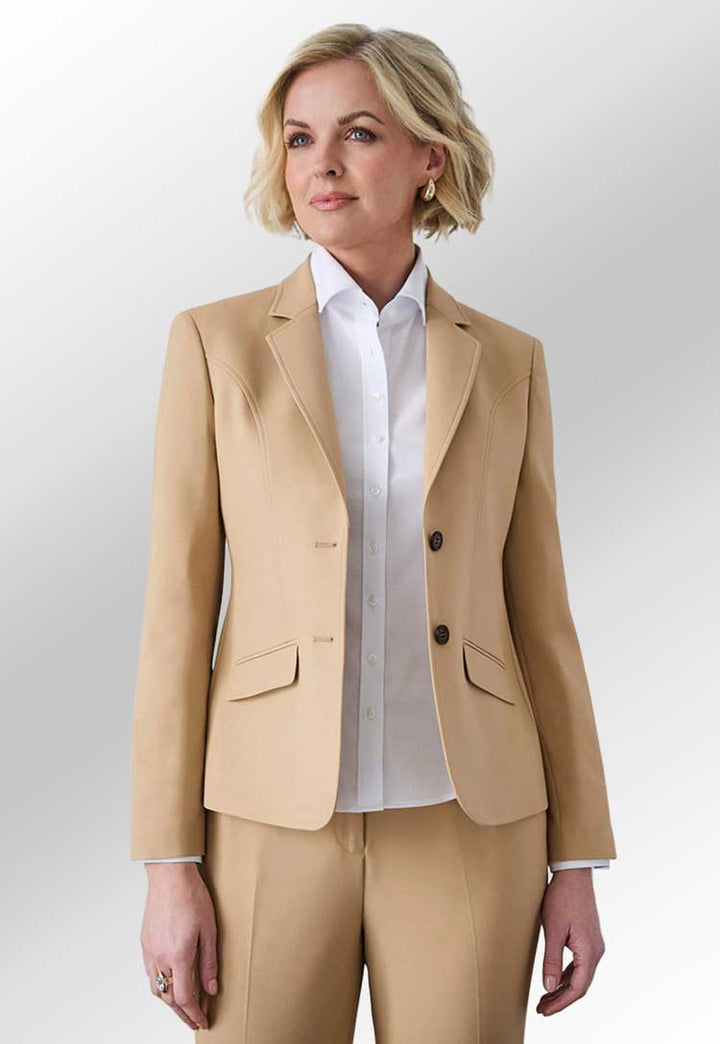 Model Wearing Margot Tailored Fit Jacket 2390 in Sand 