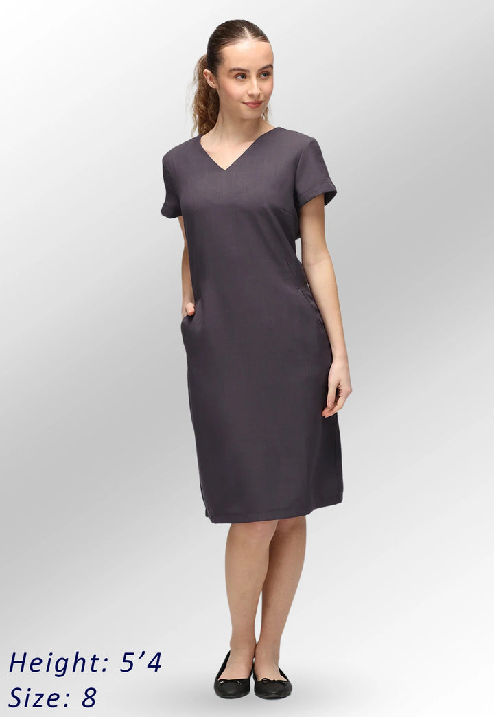 Maya V Neck Salon Dress with Pockets - The Work Uniform Company