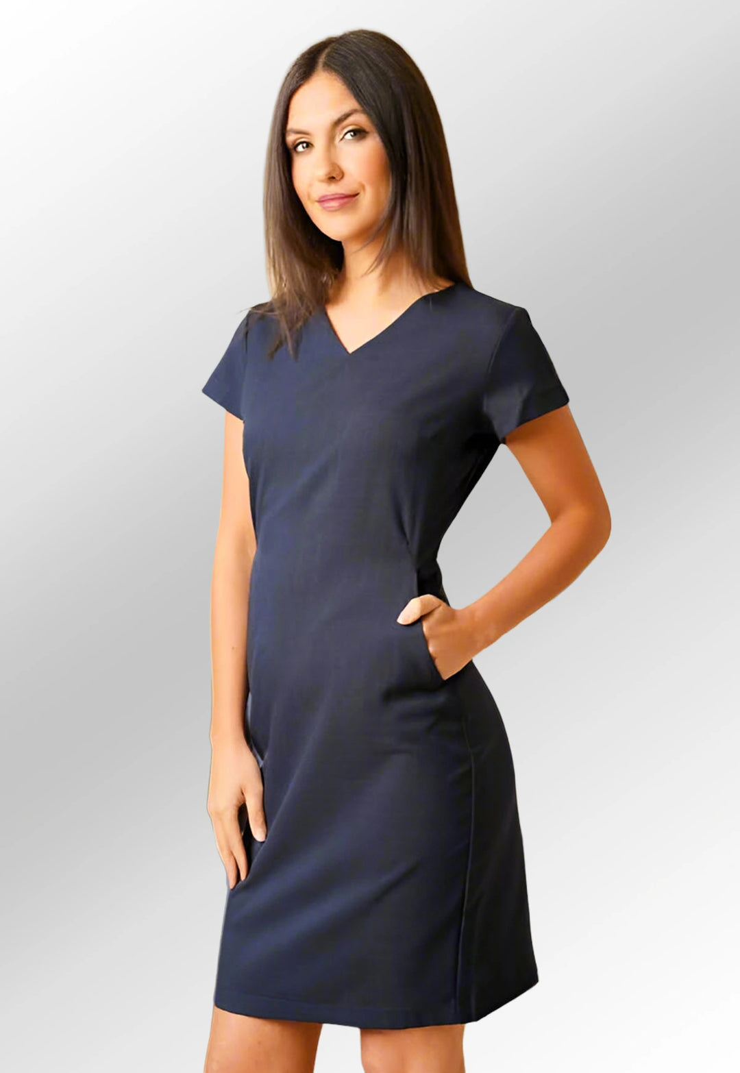 Maya V Neck Salon Dress with Pockets - The Work Uniform Company