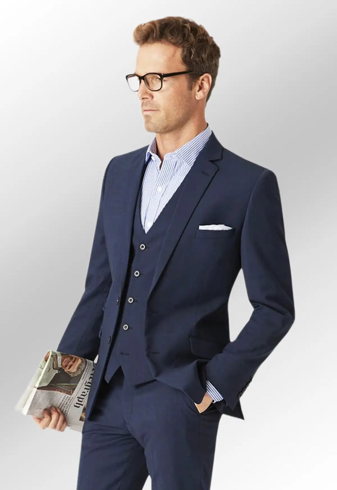 Model wearing the Brook Taverner Cassino Suit Jacket in Navy