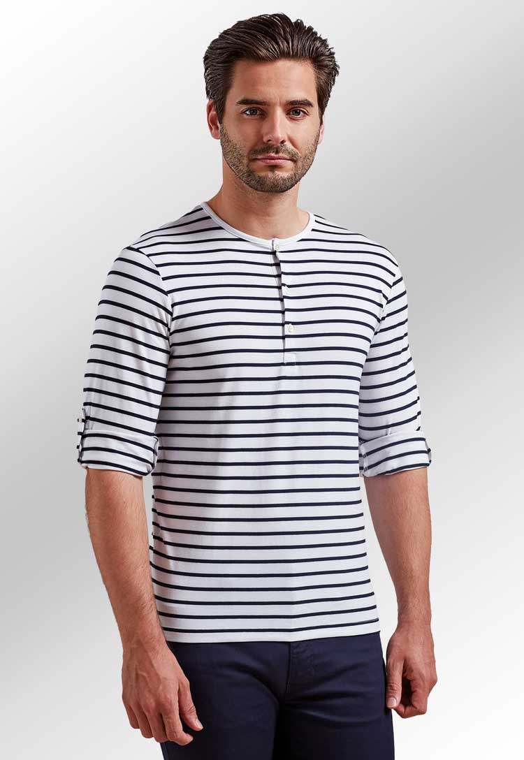 Model wearing Men's Long John Roll Sleeve Tee PR218