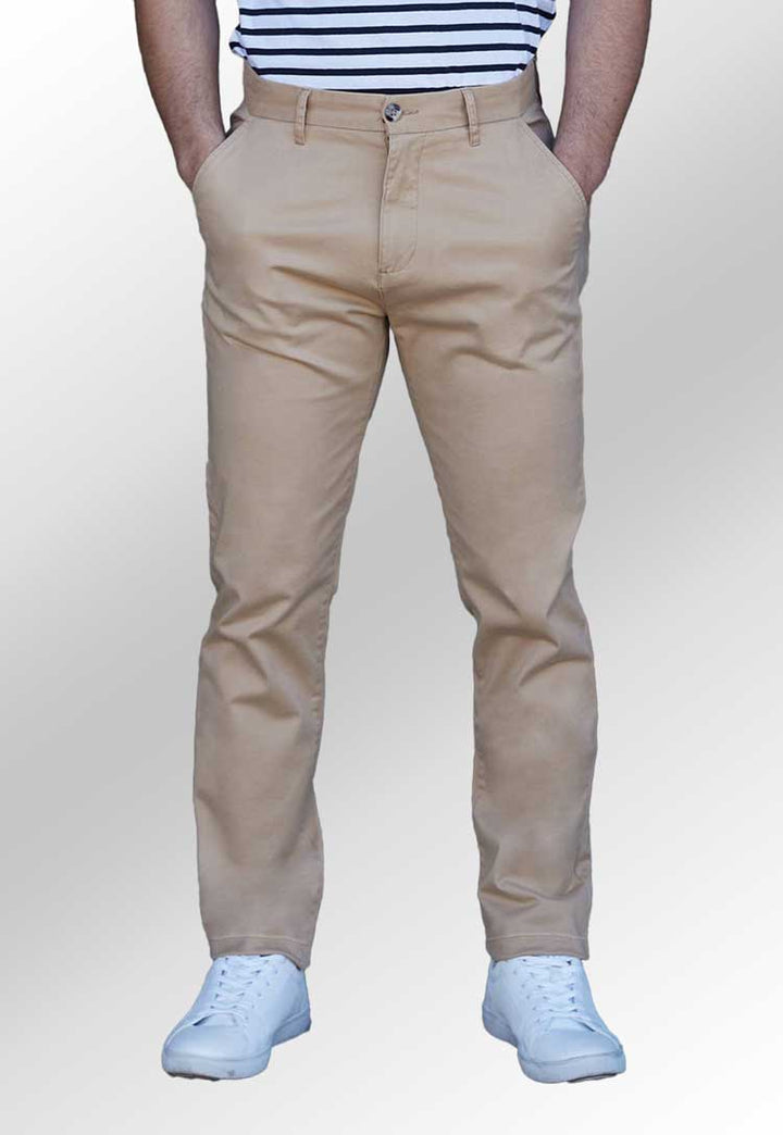 Men's Stretch Chinos FR621 in stone worn by model