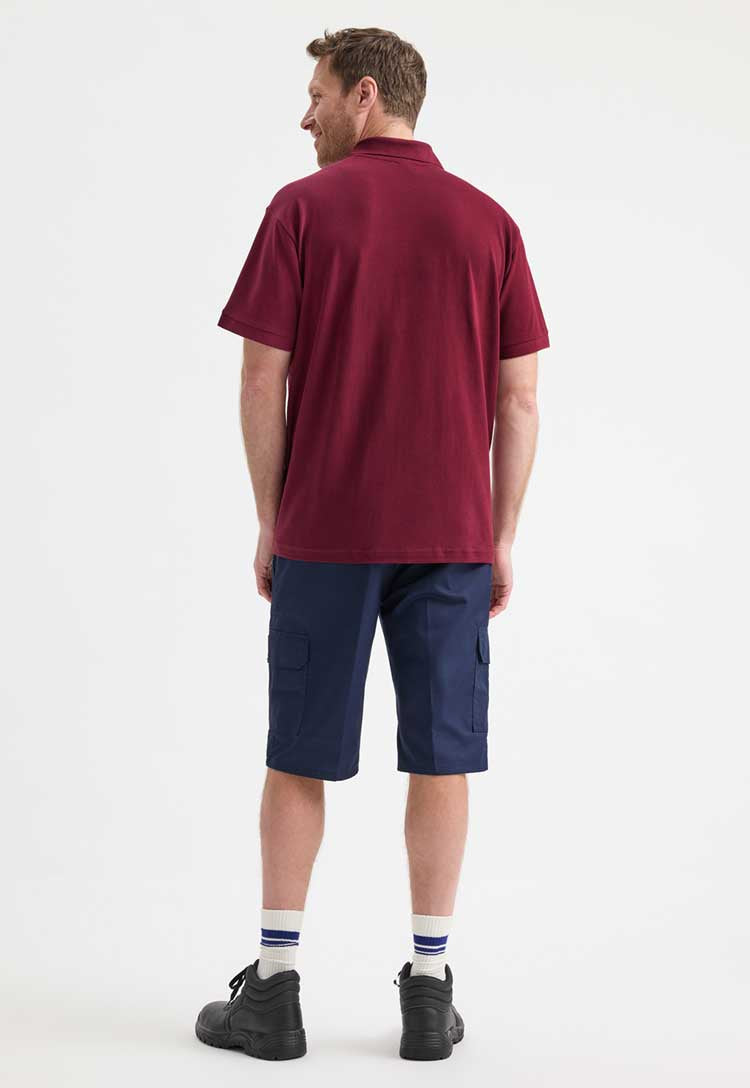 full length back view model wearing Men's Ultra Cotton Polo Shirt in maroon