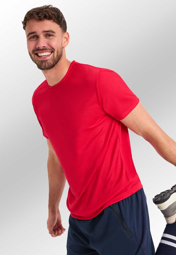 model wearing Men's Ultra Cool T-Shirt in red