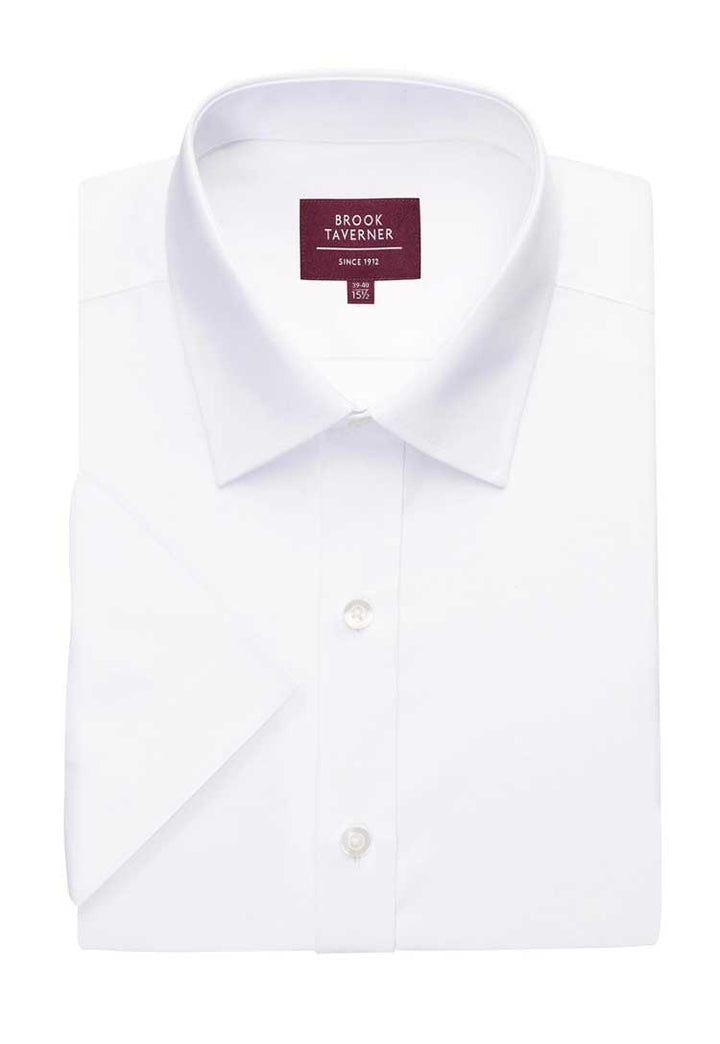 Flat and Folded Milano Short Sleeve Slim Fit Non-Iron Shirt 7996 in White