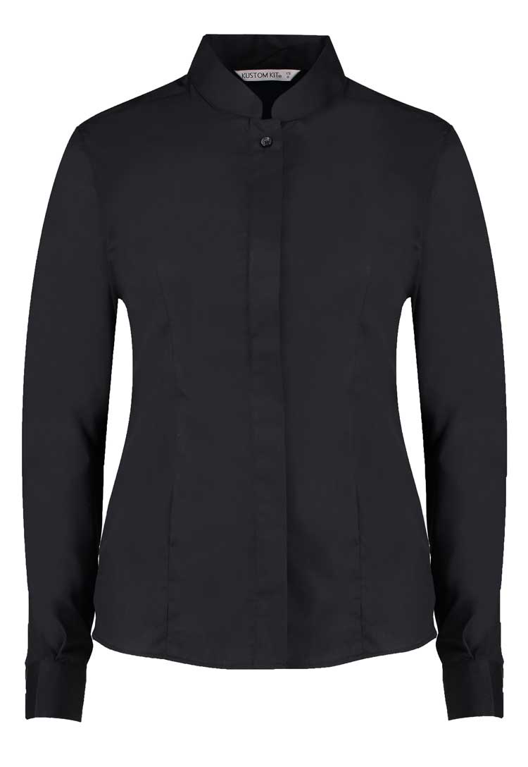 Women's Mandarin Collar Shirt Long-Sleeved KK261 in Black