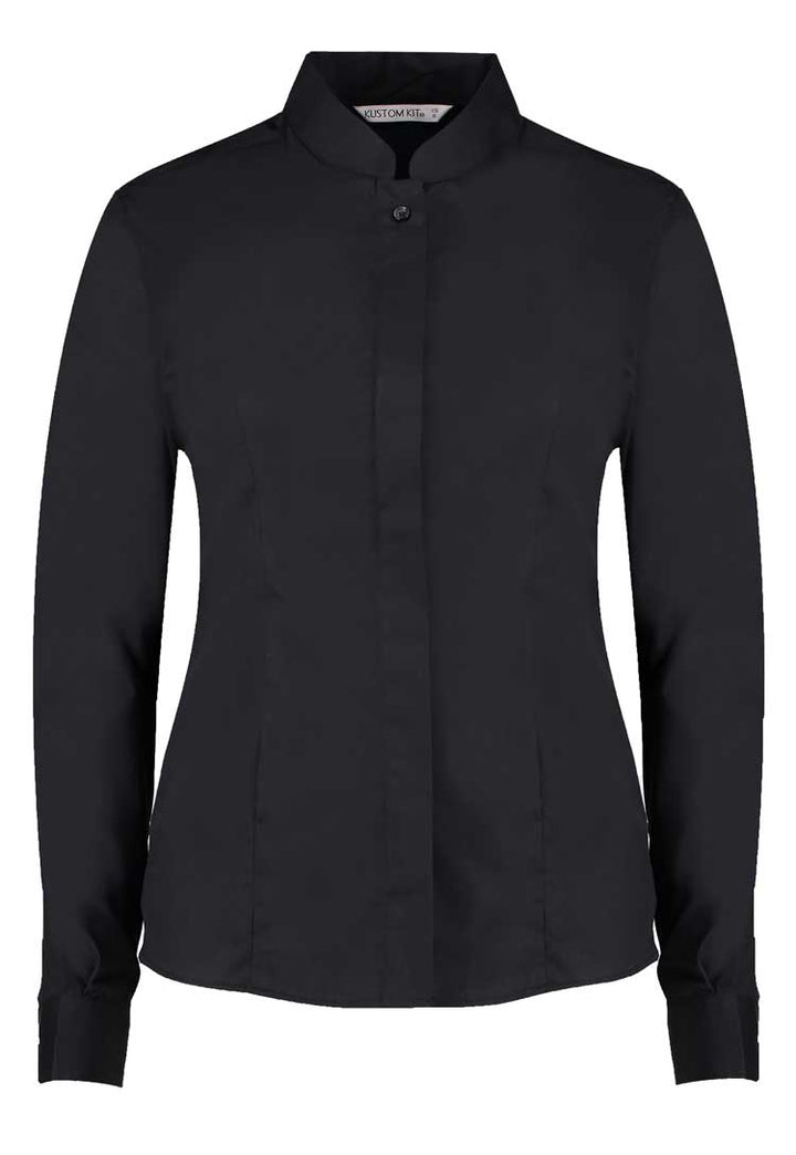 Women's Mandarin Collar Shirt Long-Sleeved KK261 in Black