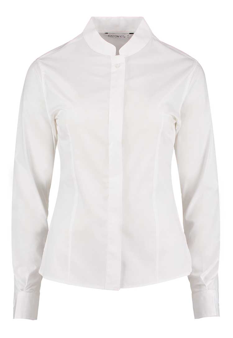 Women's Mandarin Collar Shirt Long-Sleeved KK261 in White